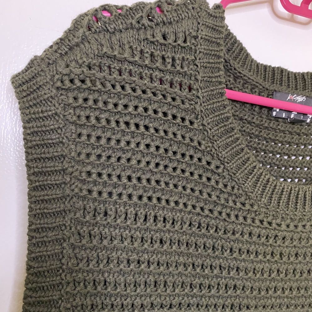 Lord & Taylor 424‎ FIFTH Open Knit Linen Blend Sweater Vest Dark Green - Picture 5 of 9
